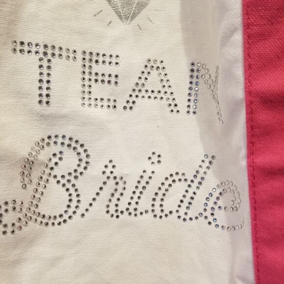Team Bride Bridal Tote Bag Crystals Pink &  Ivory Canvas Bag Size M - Picture 5 of 8